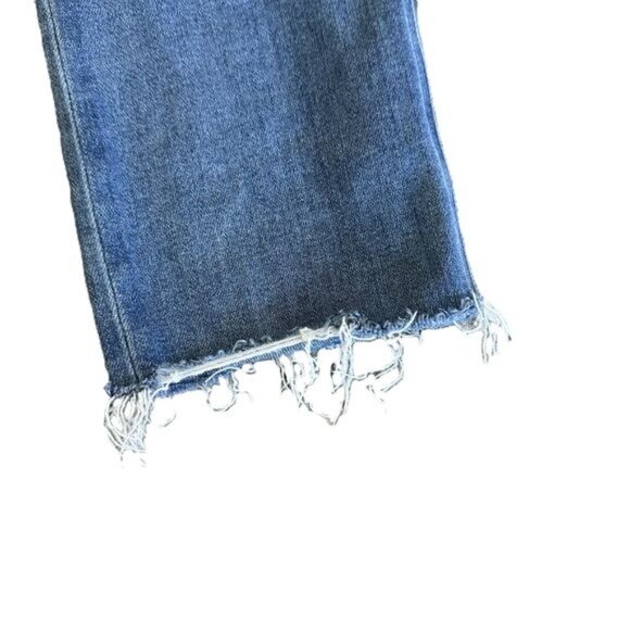 PAIGE Cindy Straight Leg Raw Edge Hem Cropped Stretch Jeans Medium Wash Size 28 - Picture 2 of 6